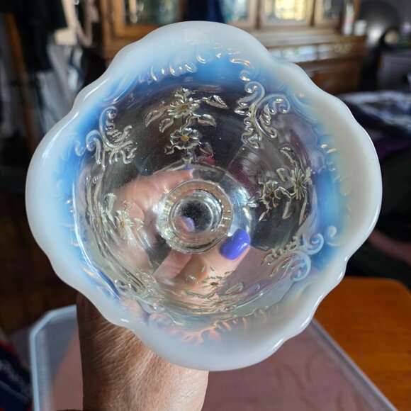 VINTAGE NORTHWOOD EAPG INTAGLIO White Opalescent Spooner Gold Leaf - Picture 4 of 9